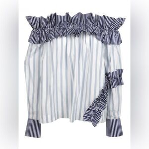 MSGM RUFFLED & STRIPED COTTON POPLIN TOP